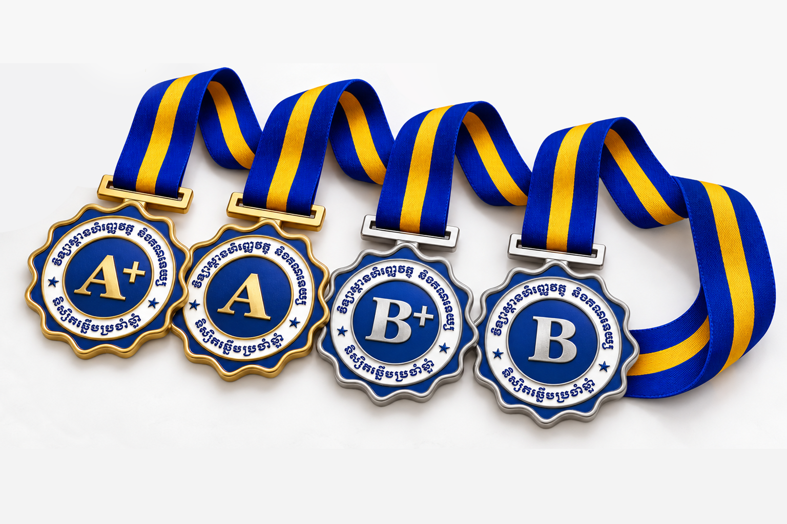 Grade A+, A, B+, and B ribbon medals
